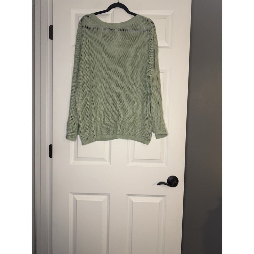 Arach & Cloz Lightweight Crochet Lyocell Linen Blend Knit Beach Top Green Xl